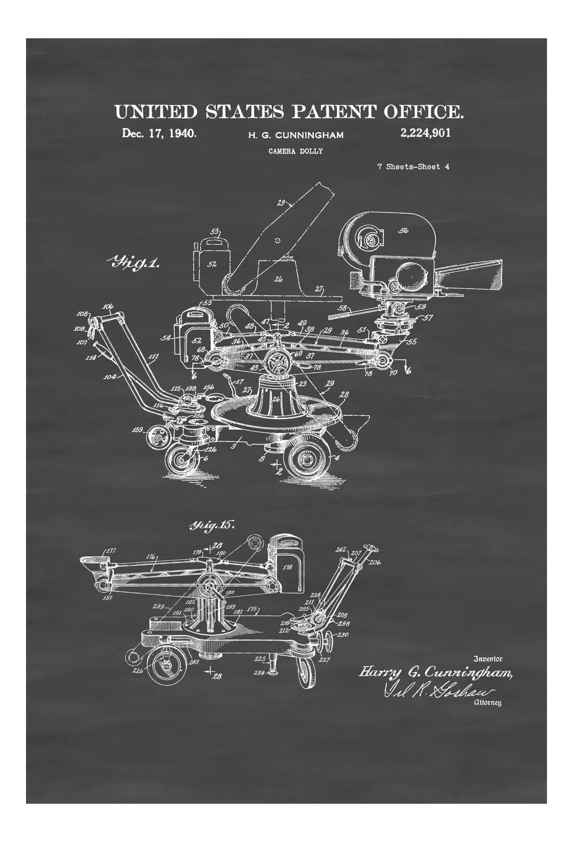 1940 Movie Camera Dolly Patent - Patent Print, Wall Decor, Movie Making Art, Camera Art, Old Camera, Camera Decor, Camera Patent