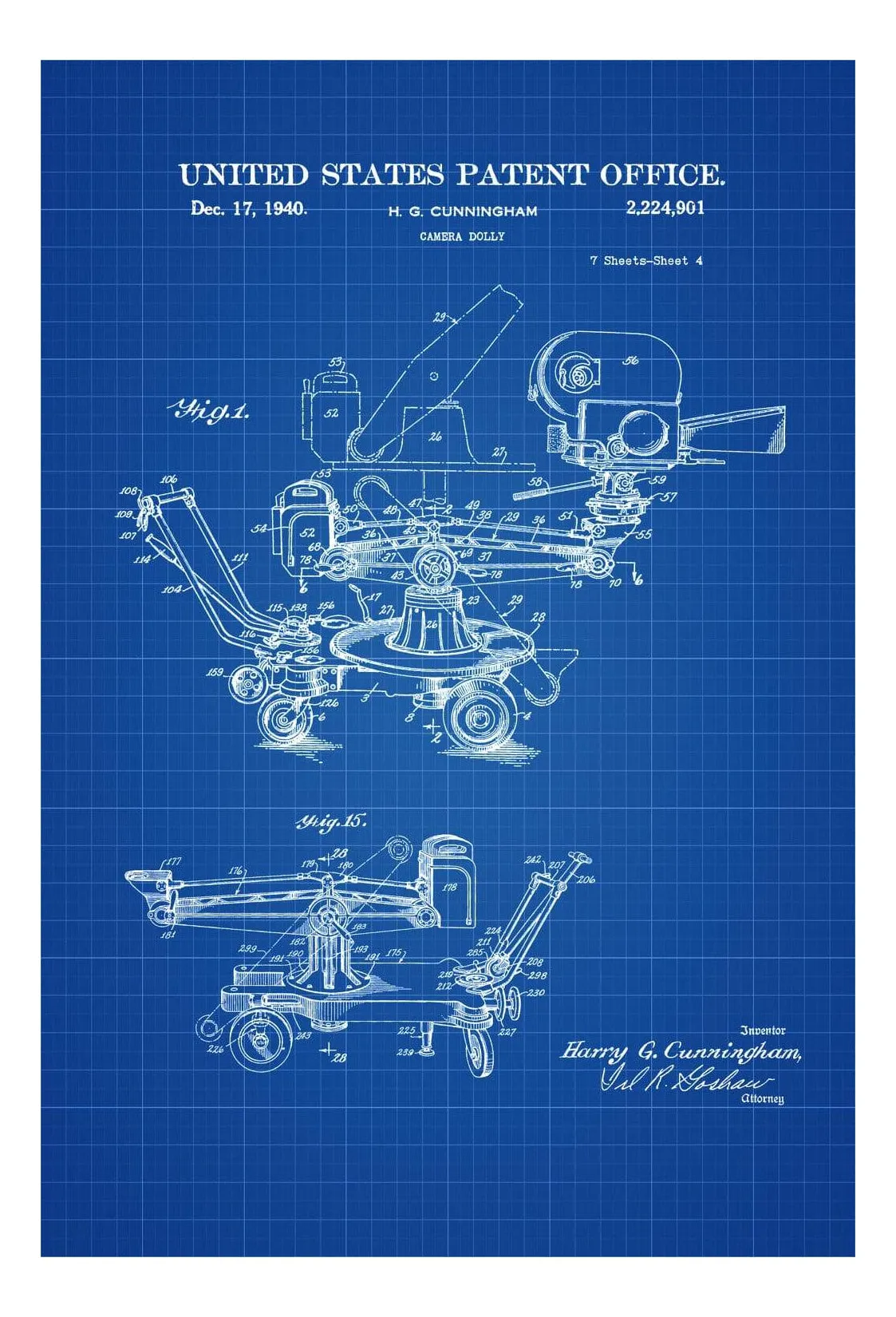 1940 Movie Camera Dolly Patent - Patent Print, Wall Decor, Movie Making Art, Camera Art, Old Camera, Camera Decor, Camera Patent
