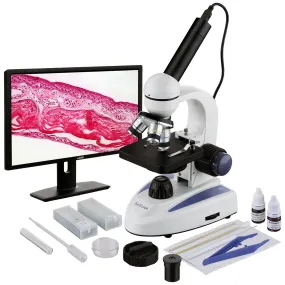 AmScope M158 Series Biology Science Student Compound Microscope 40X-1000X Magnification with USB Digital Camera and Slide Preparation Kit