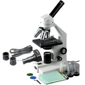 AmScope M500 Series Student Biological Monocular Compound Microscope 40X-2000X Magnification with USB Digital Camera