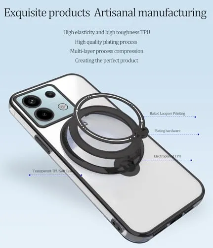 Anlalish Compatible with Redmi Note 13 4G Case Clear, Phone Cases Xiaomi Redmi Note 13 4G Silicone Cover with Kickstand Cute Funda Accessories Shockproof Protective for Women/Men (Black)