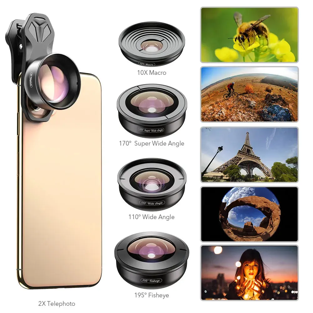 Apexel 4K HD Mobile Phone 5-in-1 Camera Lens Kit-4K HD Camera Lens