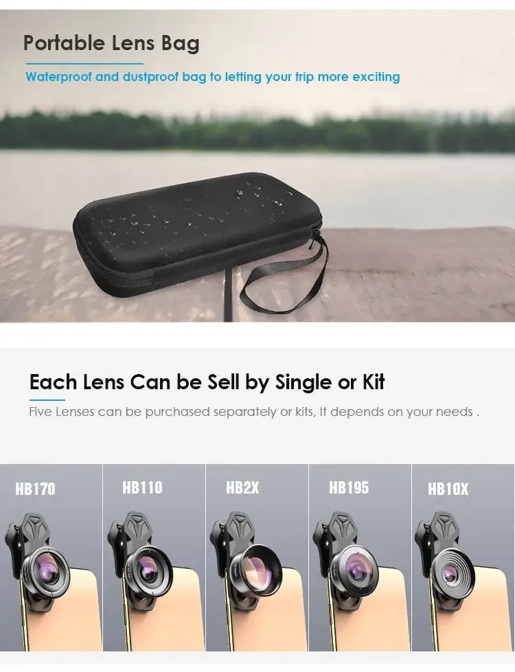 Apexel 4K HD Mobile Phone 5-in-1 Camera Lens Kit-4K HD Camera Lens