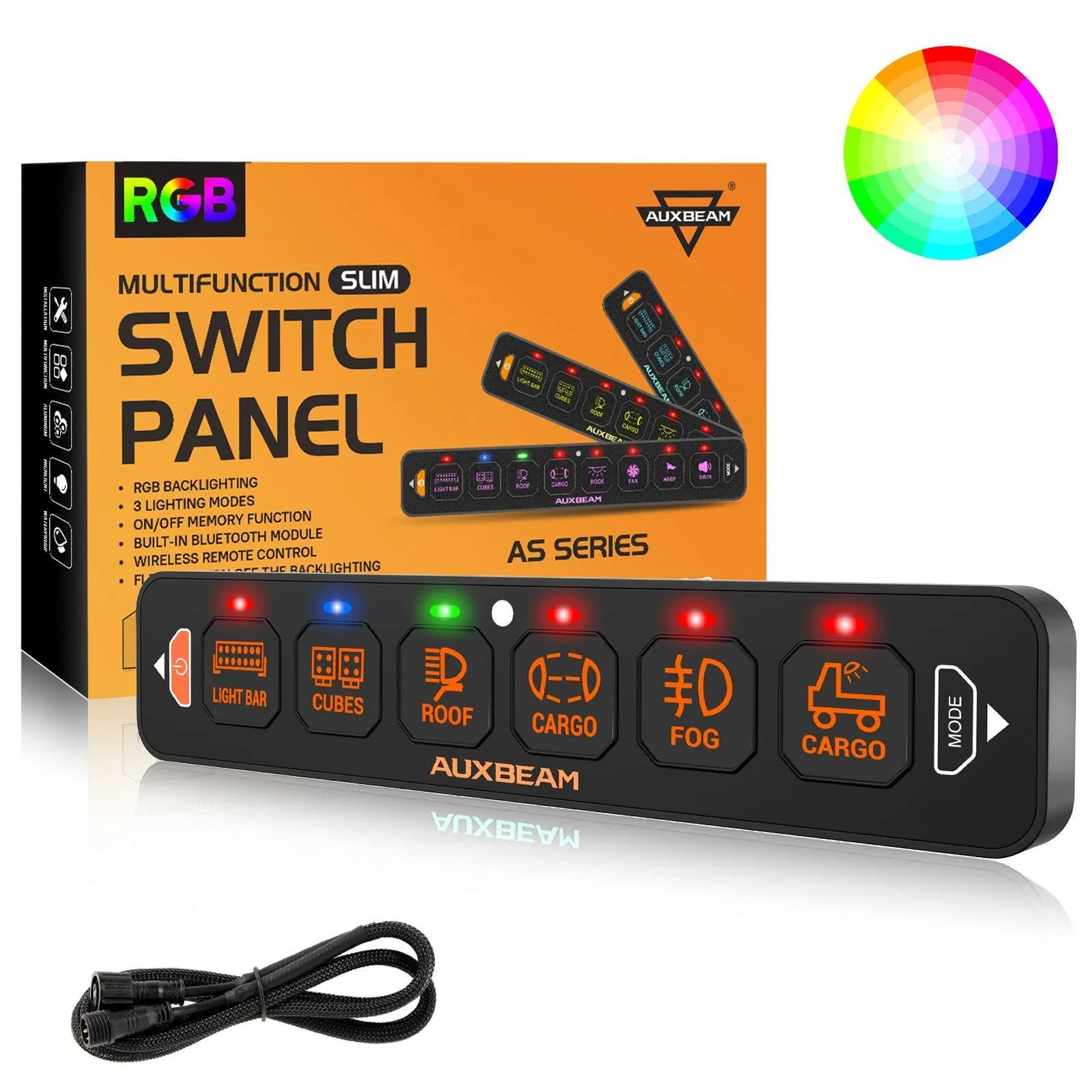 AS Series 4/6 Gang RGB Slim Switch Panel with APP&Remote Control, Toggle/ Momentary/ Pulsed Mode Supported(One-Sided Outlet)