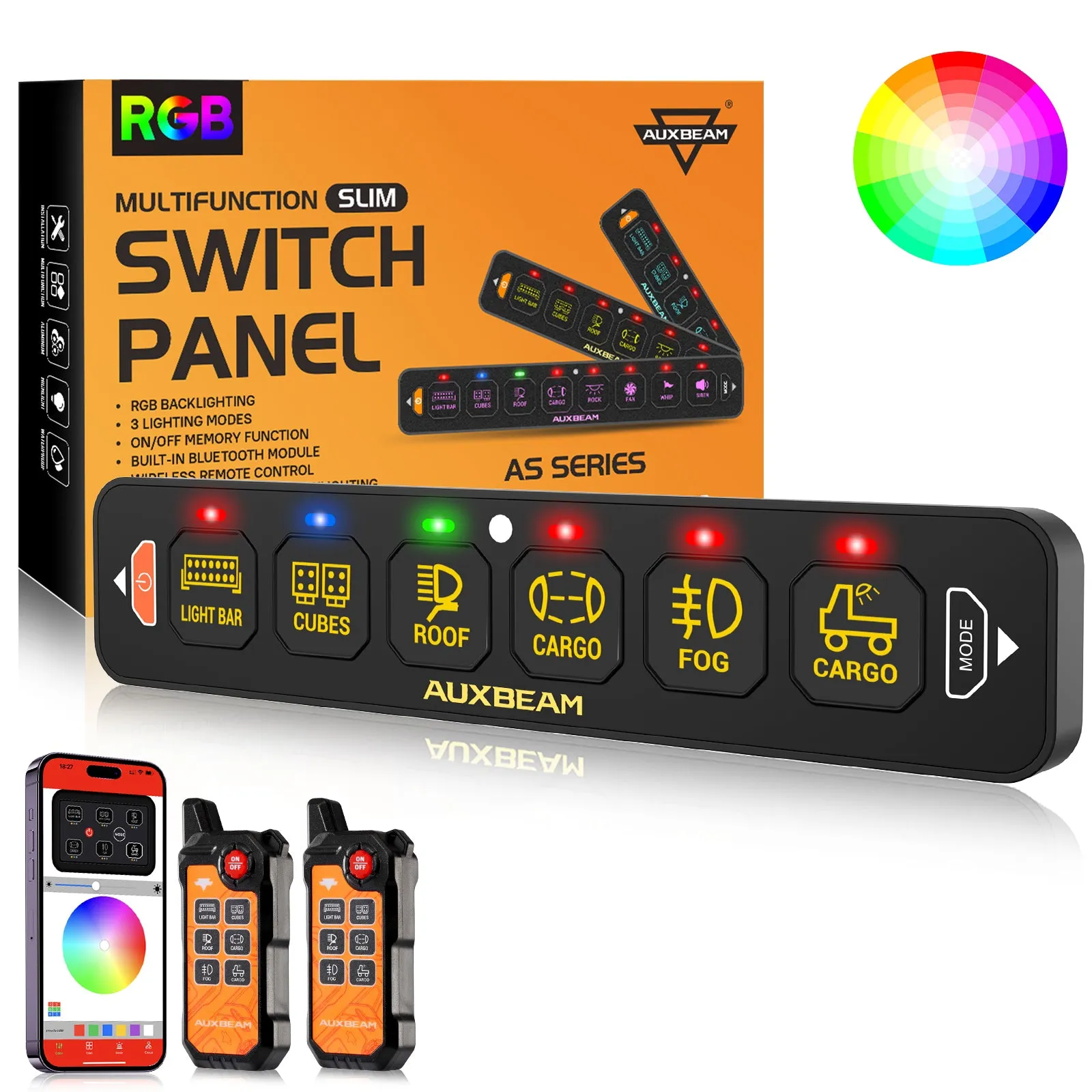 AS Series 4/6 Gang RGB Slim Switch Panel with APP&Remote Control, Toggle/ Momentary/ Pulsed Mode Supported(One-Sided Outlet)