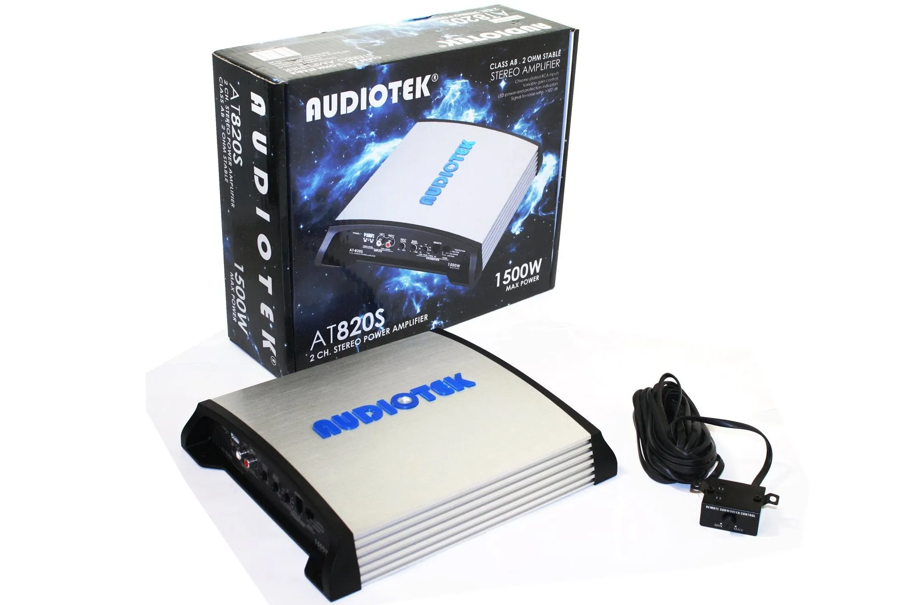 AUDIOTEK AT820S 2 Channels Class AB 2 OHM Stable 1500W Stereo Power CAR Amplifier W/BASS Control