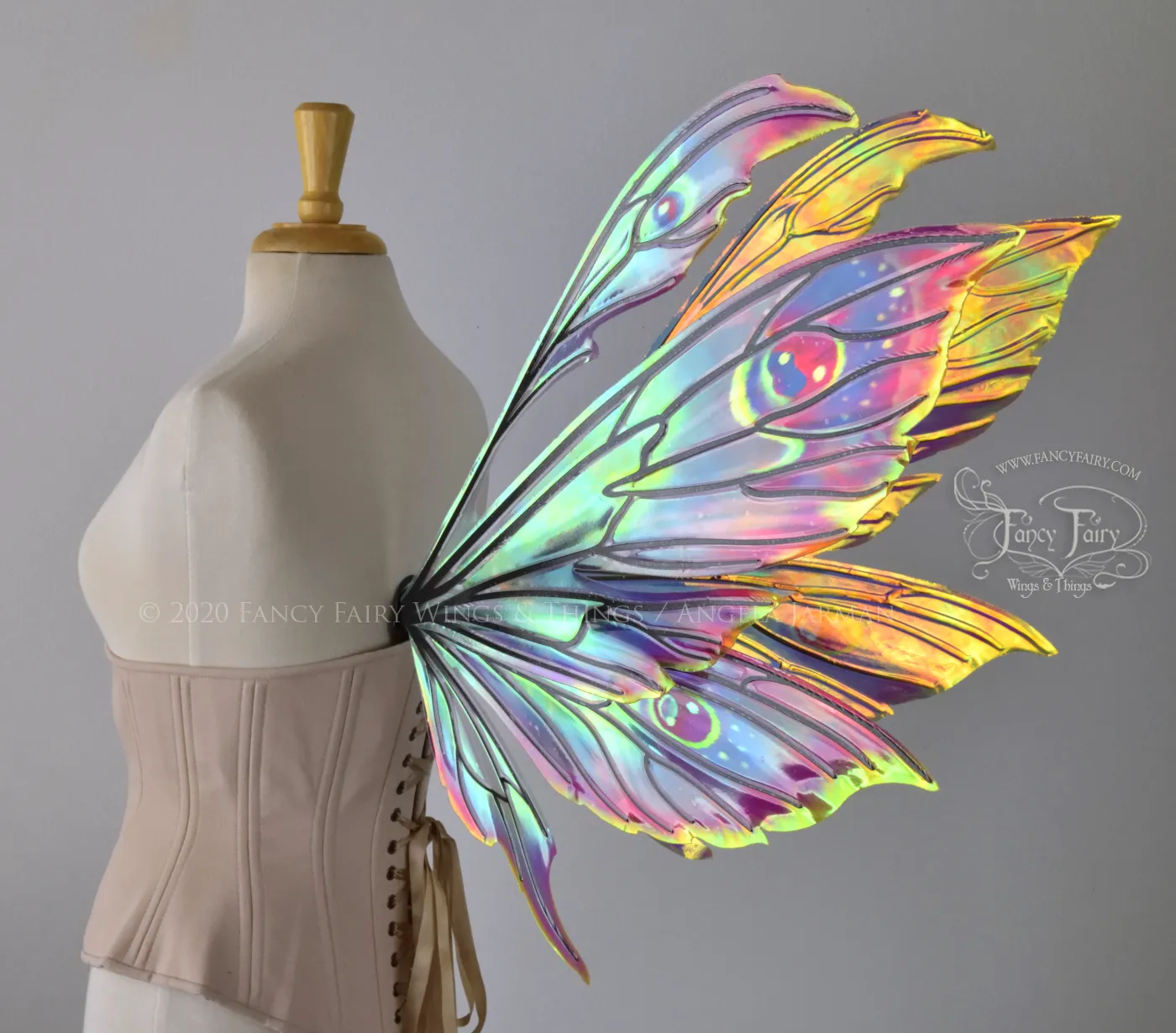 Aynia "Electric Rainbow" Painted Convertible Iridescent Fairy Wings with Black Veins
