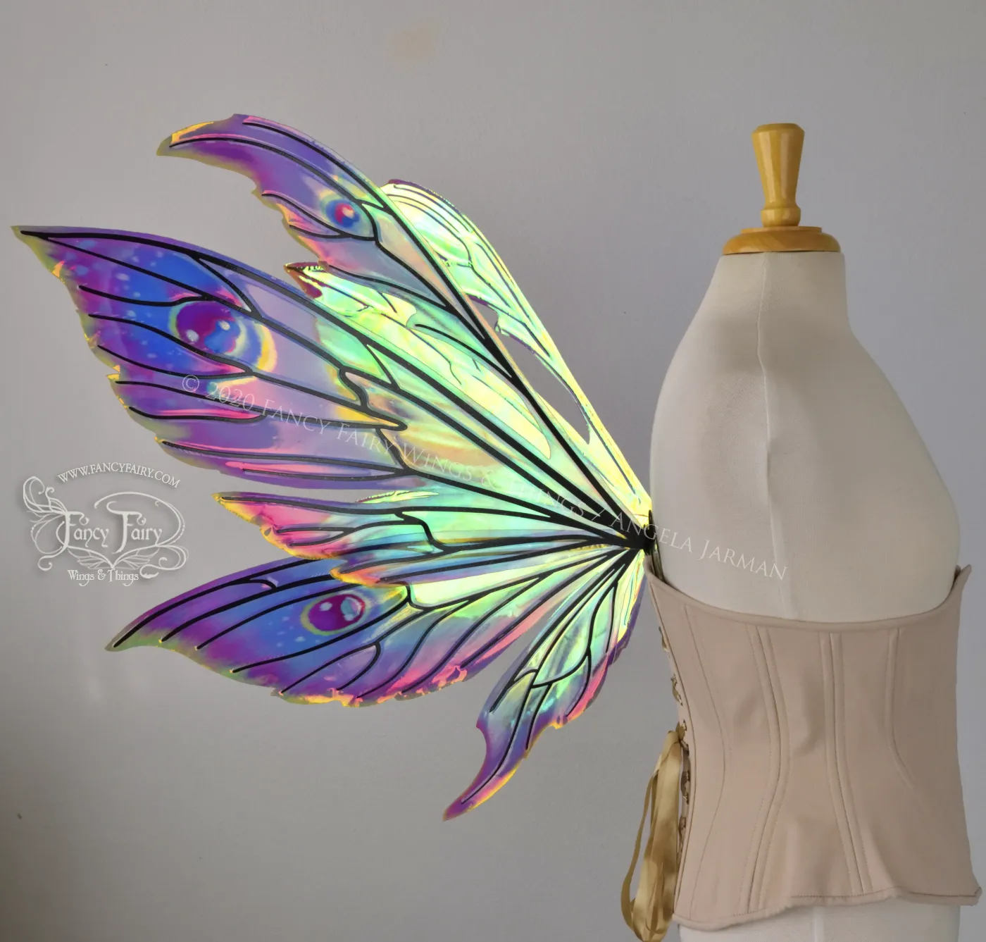 Aynia "Electric Rainbow" Painted Convertible Iridescent Fairy Wings with Black Veins