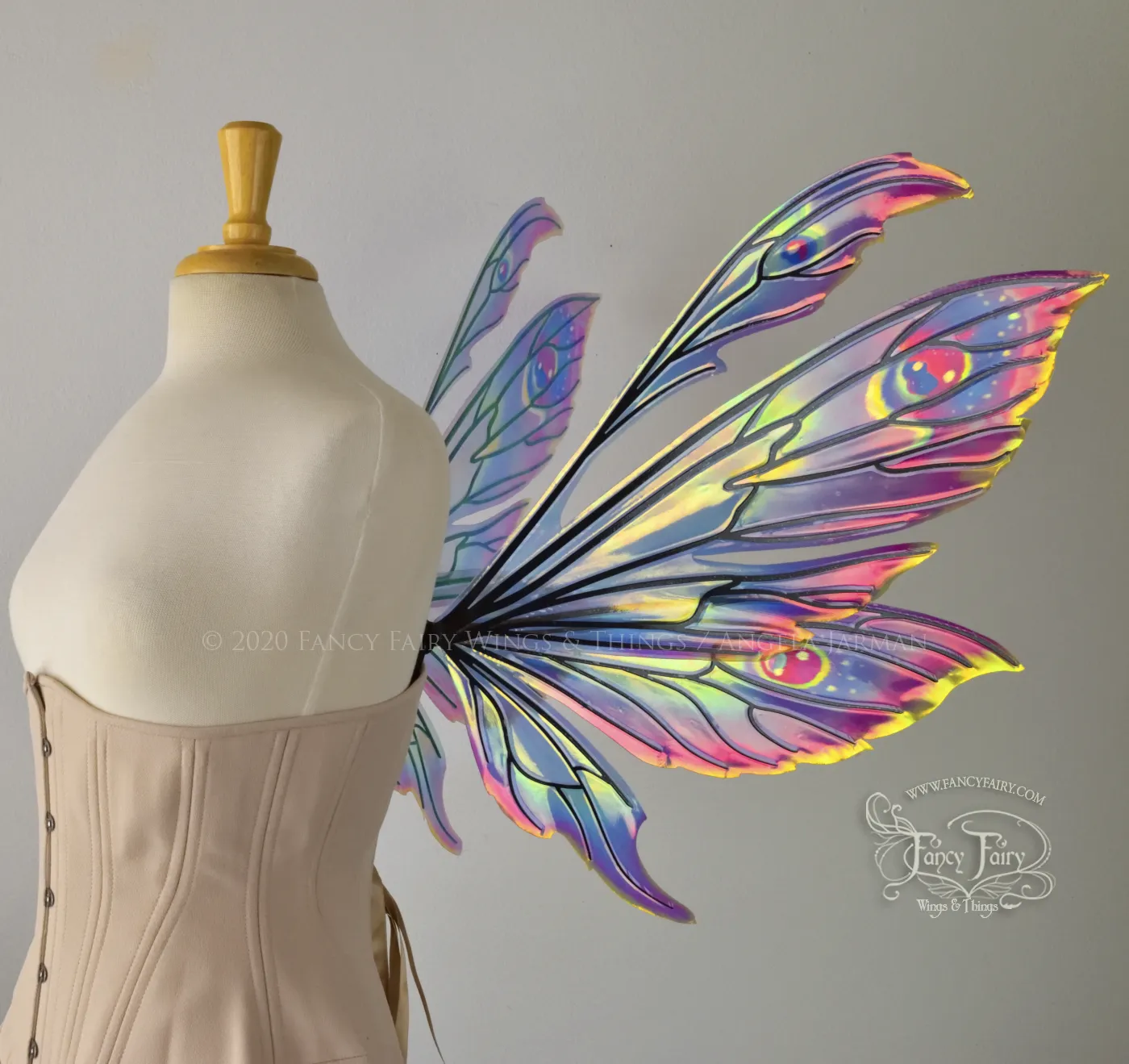 Aynia "Electric Rainbow" Painted Convertible Iridescent Fairy Wings with Black Veins