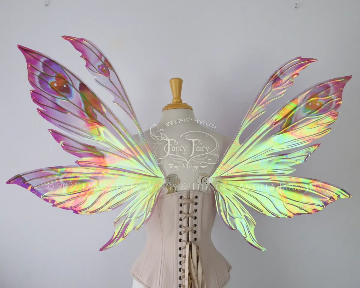 Aynia "Valentine" Painted Convertible Iridescent Fairy Wings with Gold Veins & Mini Wings