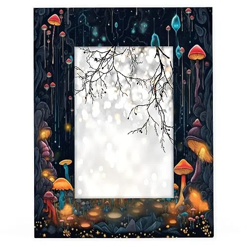 Bardic 4x6Picture Frames, Psychedelic Mushrooms Wooden Photo Frame Fits 3x5 with Mat or 4x6 Without Mat Photo Frames for Wall Mounting or Tabletop Display for Home Gallery Decor