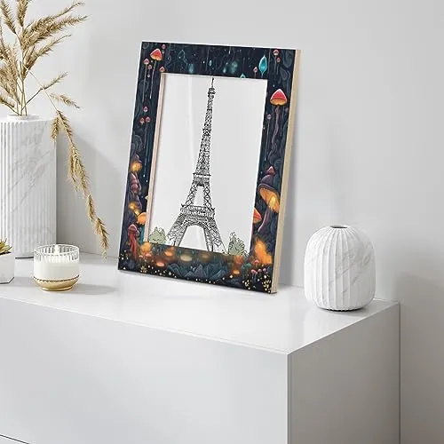 Bardic 4x6Picture Frames, Psychedelic Mushrooms Wooden Photo Frame Fits 3x5 with Mat or 4x6 Without Mat Photo Frames for Wall Mounting or Tabletop Display for Home Gallery Decor