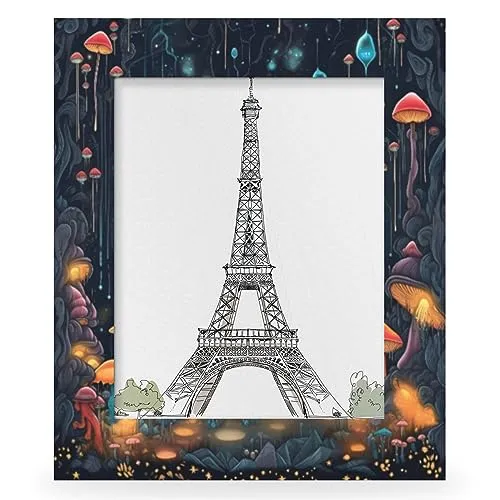 Bardic 4x6Picture Frames, Psychedelic Mushrooms Wooden Photo Frame Fits 3x5 with Mat or 4x6 Without Mat Photo Frames for Wall Mounting or Tabletop Display for Home Gallery Decor