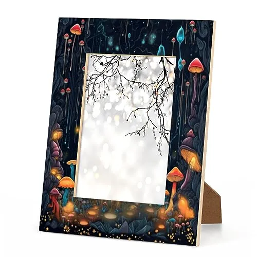 Bardic 4x6Picture Frames, Psychedelic Mushrooms Wooden Photo Frame Fits 3x5 with Mat or 4x6 Without Mat Photo Frames for Wall Mounting or Tabletop Display for Home Gallery Decor