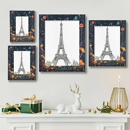 Bardic 4x6Picture Frames, Psychedelic Mushrooms Wooden Photo Frame Fits 3x5 with Mat or 4x6 Without Mat Photo Frames for Wall Mounting or Tabletop Display for Home Gallery Decor