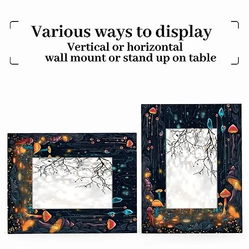 Bardic 4x6Picture Frames, Psychedelic Mushrooms Wooden Photo Frame Fits 3x5 with Mat or 4x6 Without Mat Photo Frames for Wall Mounting or Tabletop Display for Home Gallery Decor