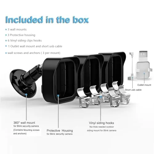 Blink Outdoor Vinyl Siding Mount with Waterproof Case, No-Hole Needed Mounting Bracket and Full Weather Proof Cover for All-New Blink Outdoor Security Camera System(3 Pack)