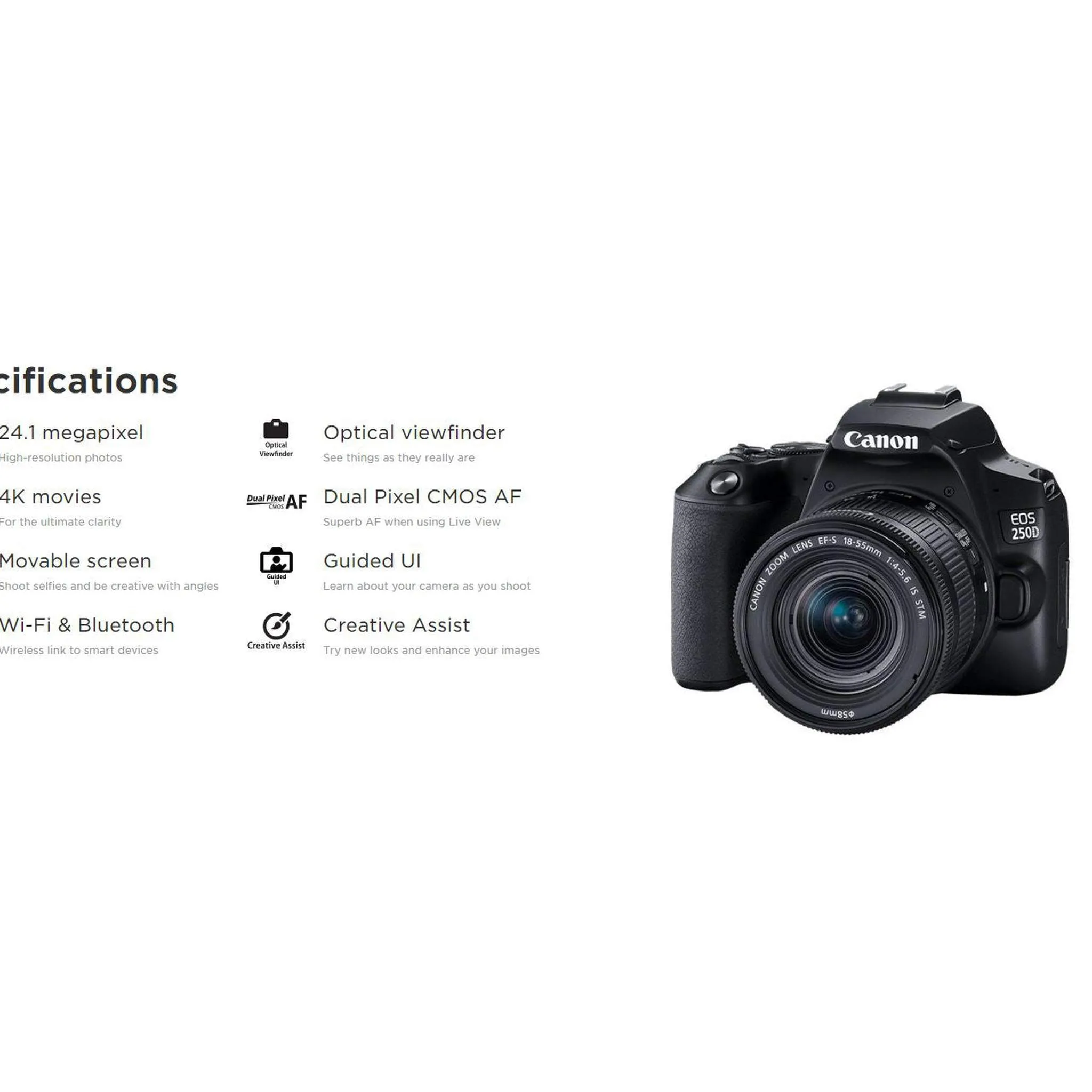 Canon EOS 250D / Rebel SL3 DSLR Camera with 18-55mm Lens (Black)   Creative Filter Set, EOS Camera Bag   Sandisk Ultra 64GB Card Pro Bundle