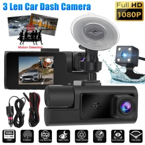 Car DVR Dash Cam Front And Rear Inside 3 Channel 1080P 2-inch IPS