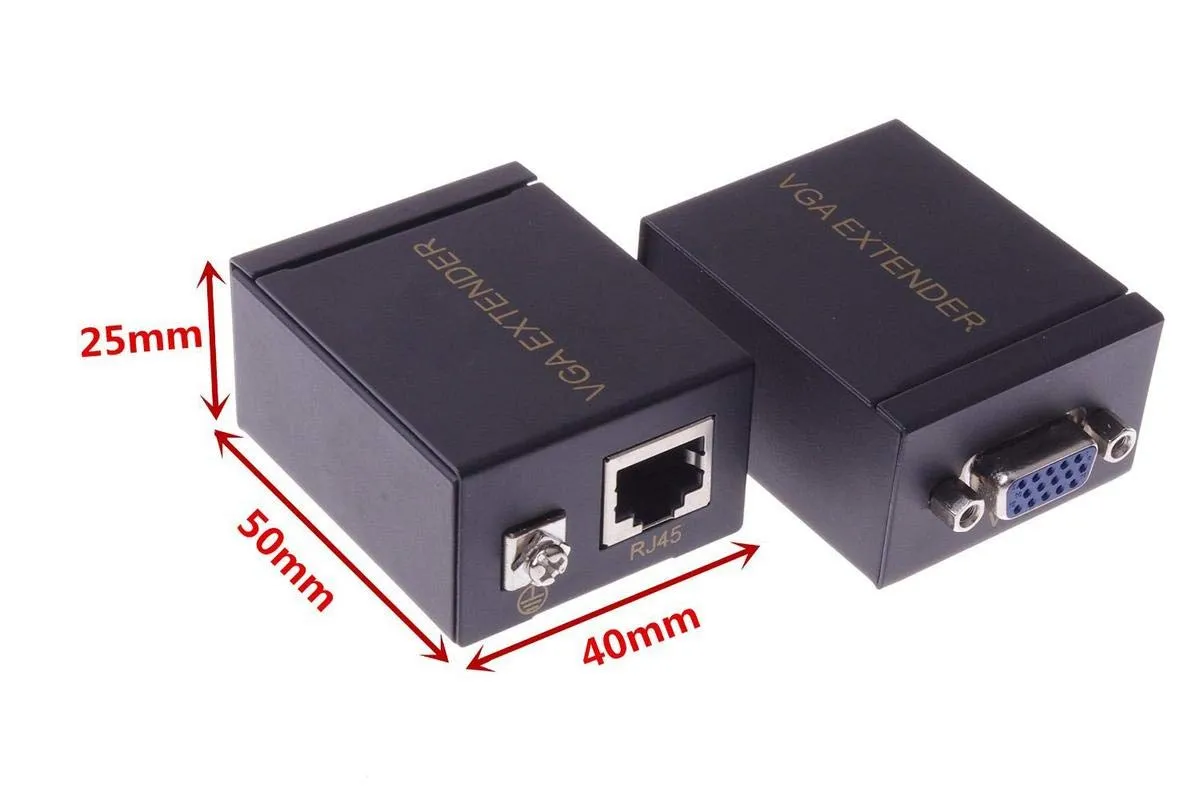Fedus Metal Iron Body 60 m VGA to RJ45 Signal Extender Repeater over Ethernet Cable Transmitter and Receiver to CAT5 CAT6 RJ45 Network Cable Adapter (Black) OPEN BOX
