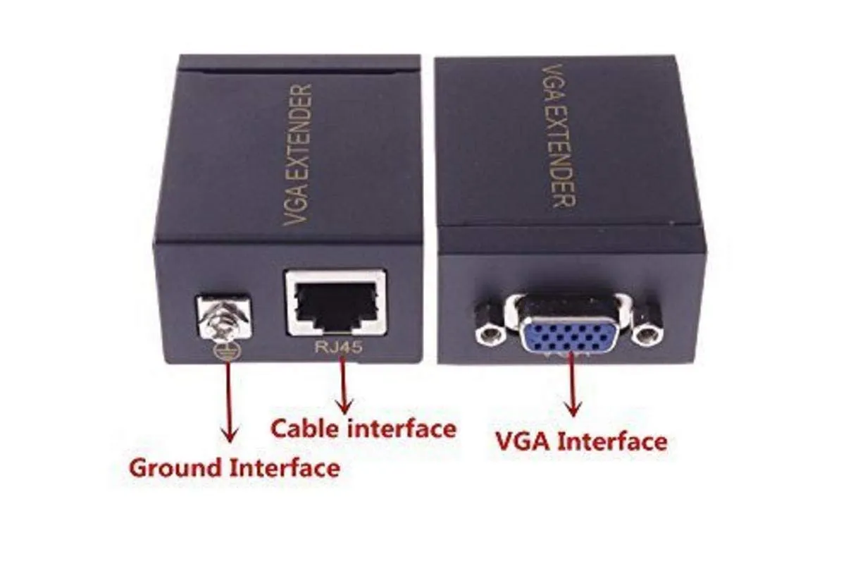 Fedus Metal Iron Body 60 m VGA to RJ45 Signal Extender Repeater over Ethernet Cable Transmitter and Receiver to CAT5 CAT6 RJ45 Network Cable Adapter (Black) OPEN BOX