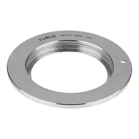 Fotodiox Pro Lens Mount Adapter - M42 Type 2 Screw Mount SLR Lens to Nikon F Mount SLR Camera Body, with Aperture Flange