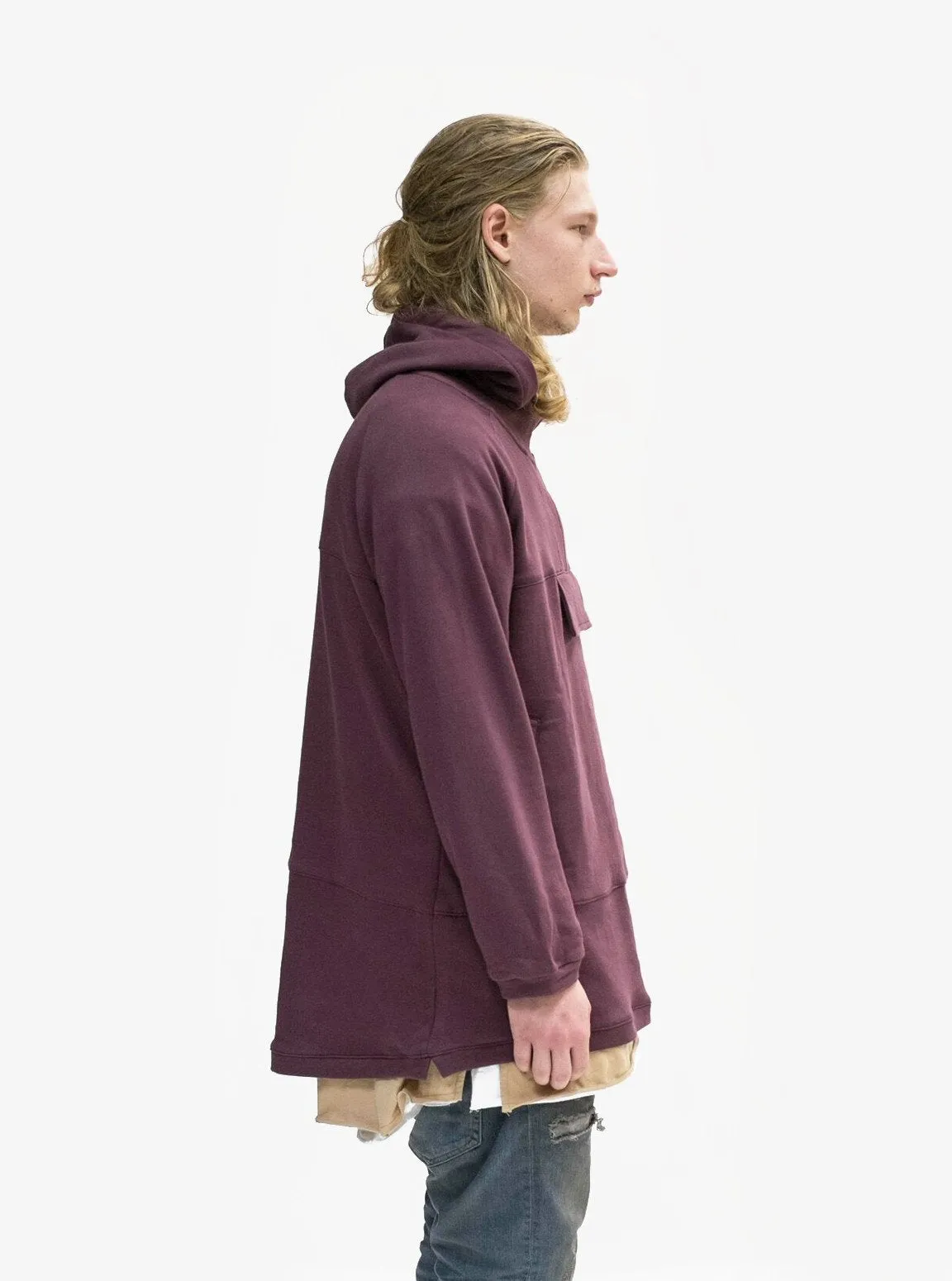 French Terry Anorak Pullover in Dark Oxblood