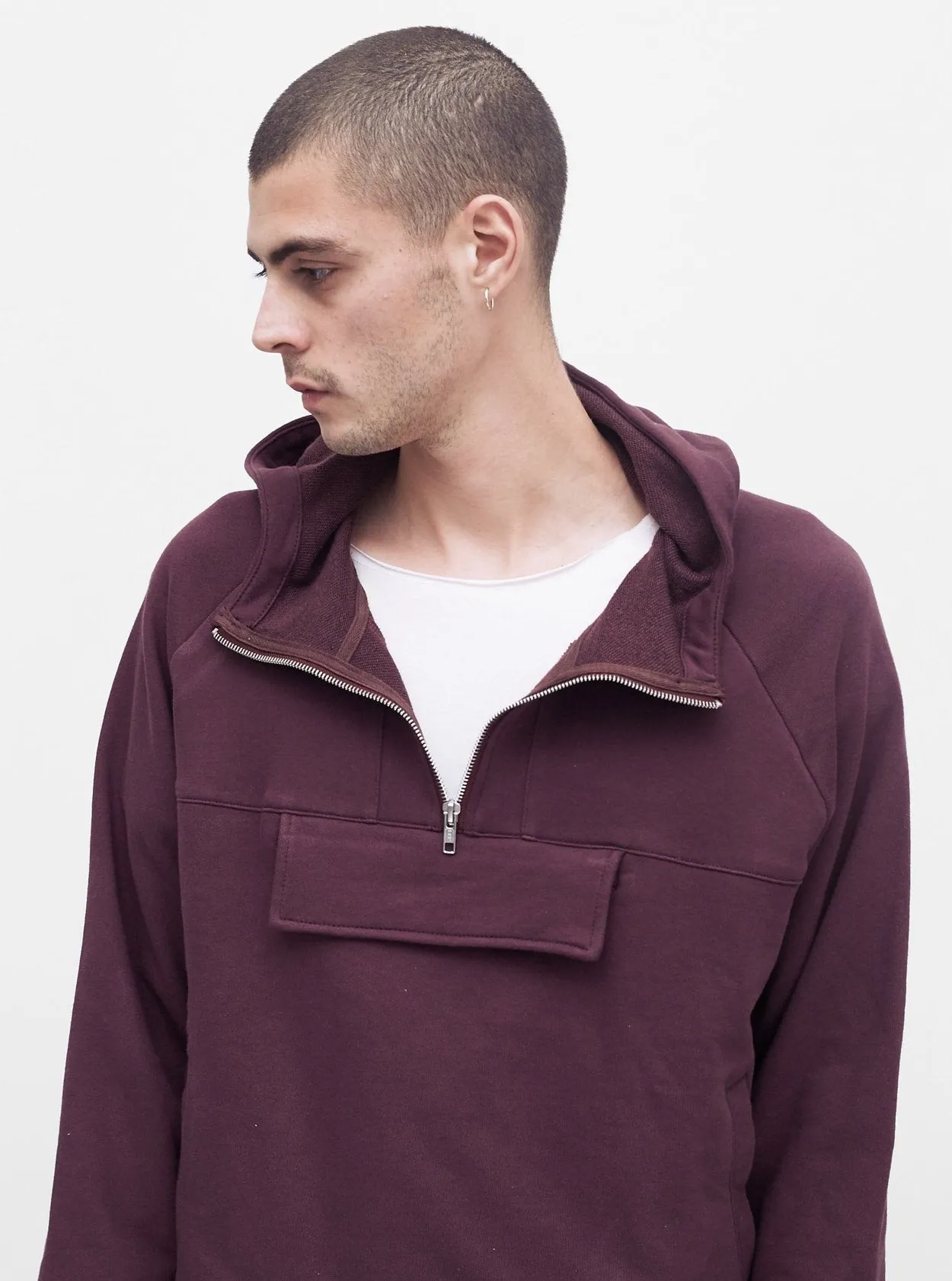 French Terry Anorak Pullover in Dark Oxblood