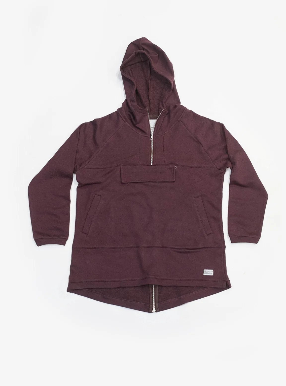 French Terry Anorak Pullover in Dark Oxblood