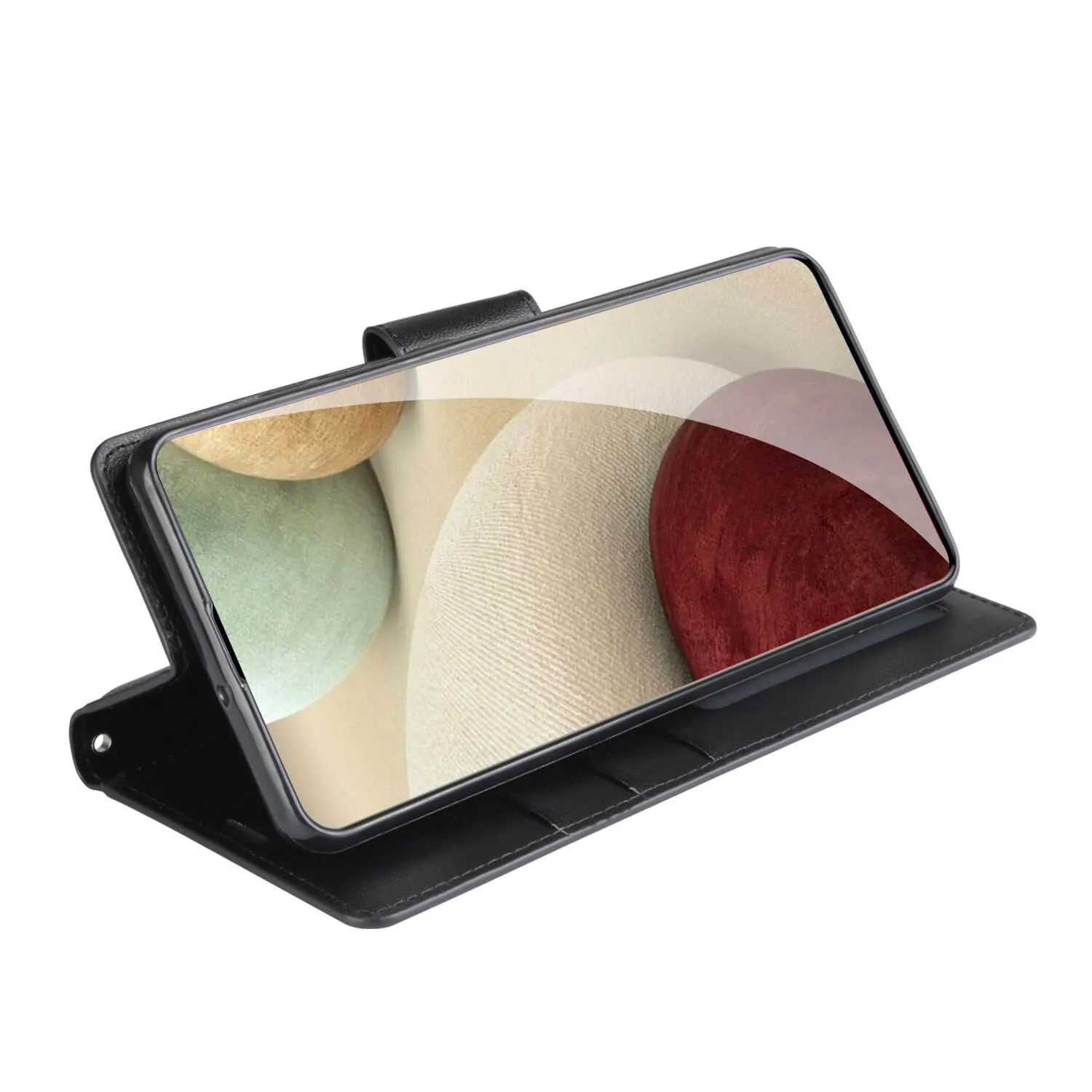 Hanman Samsung Galaxy A12 Leather Case Wallet Black