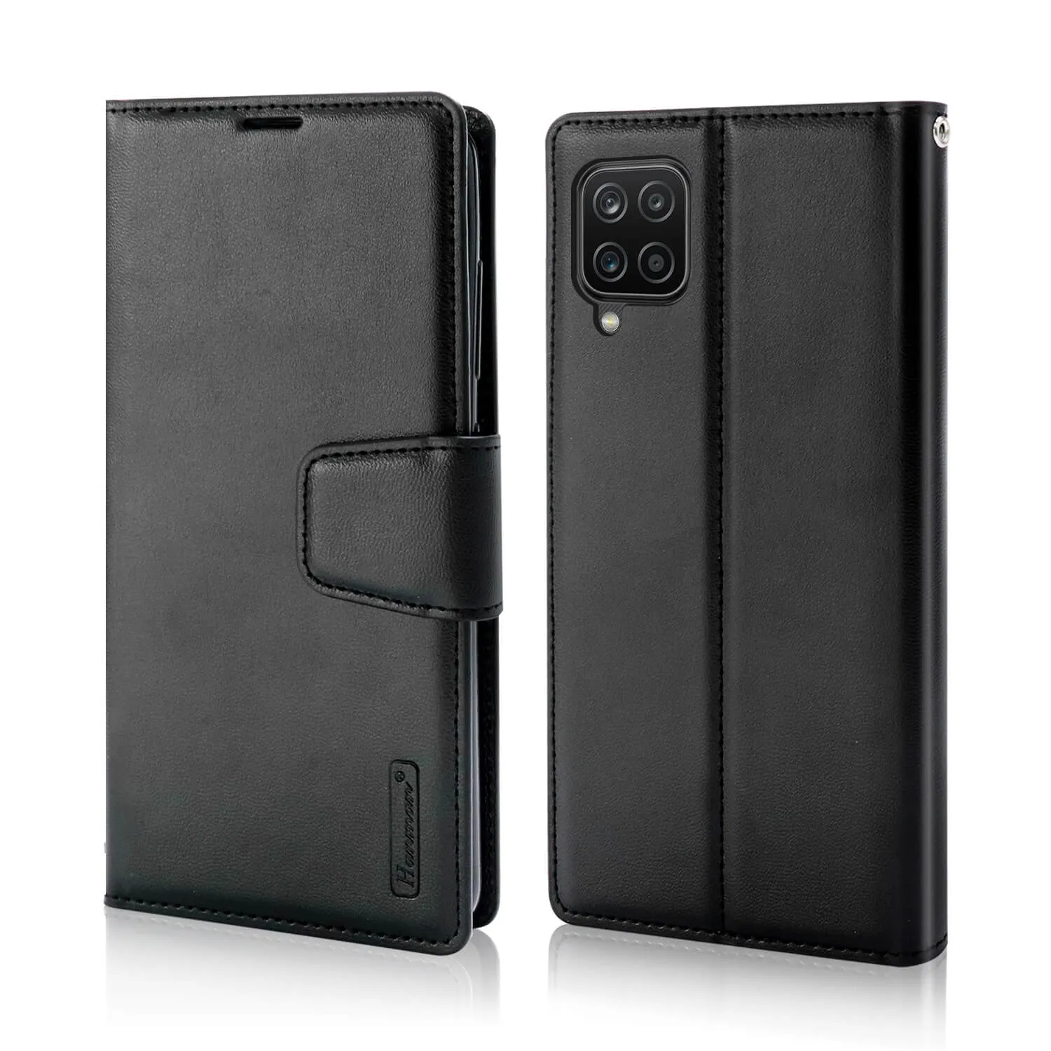 Hanman Samsung Galaxy A12 Leather Case Wallet Black