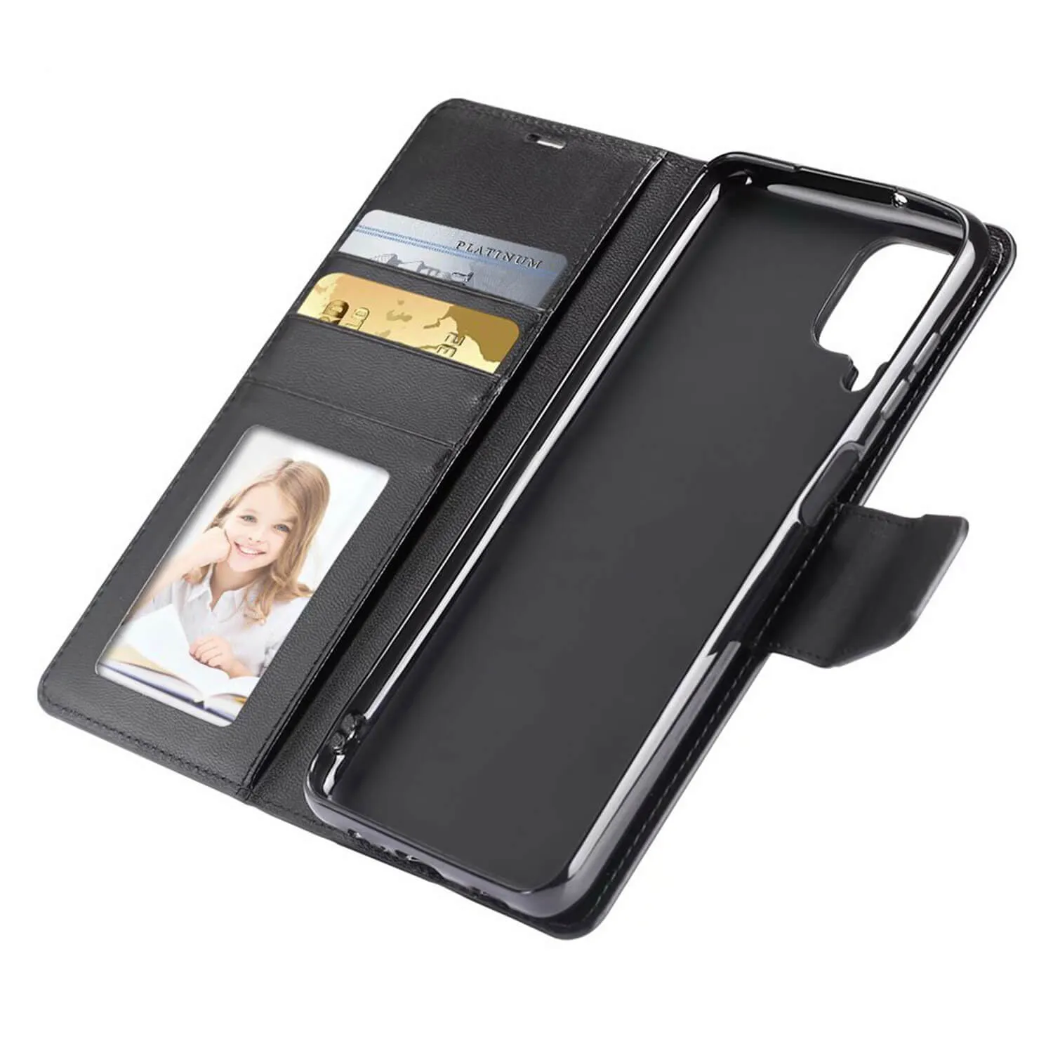 Hanman Samsung Galaxy A12 Leather Case Wallet Black