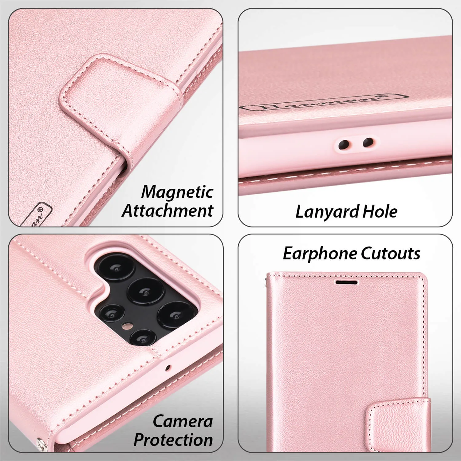 Hanman Samsung Galaxy S22 Ultra 5G Case Leather Rose Gold