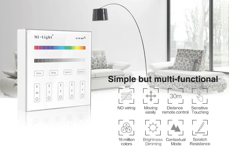LED RGBW Mi-Light 4-Zone Wall Mount Panel Remote