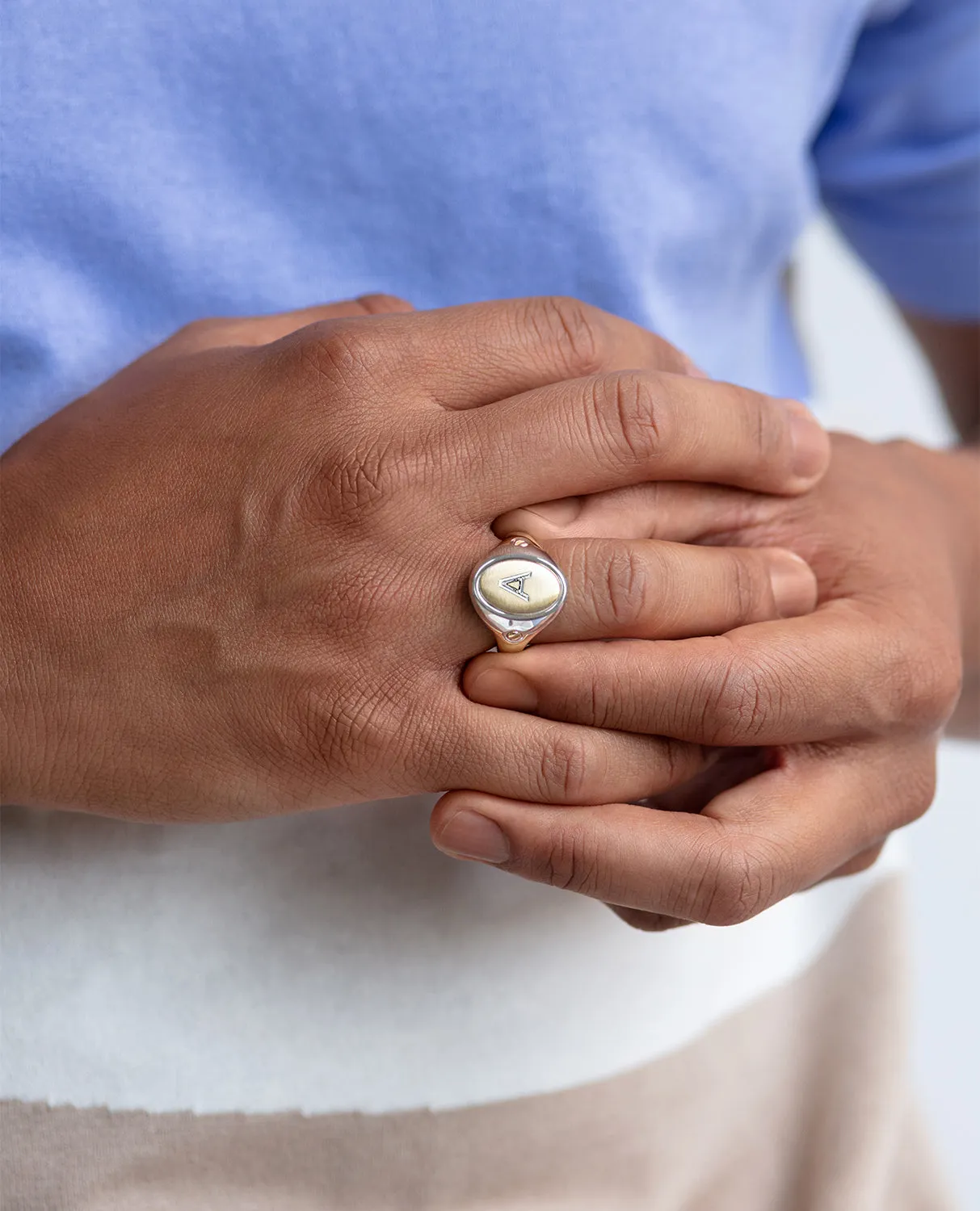 LODESTAR Two-Tone Gold Initial Signet Ring