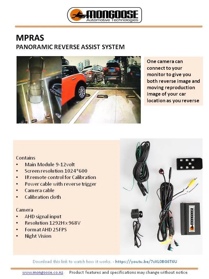 Mongoose MPRAS Panoramic Reverse Assist System