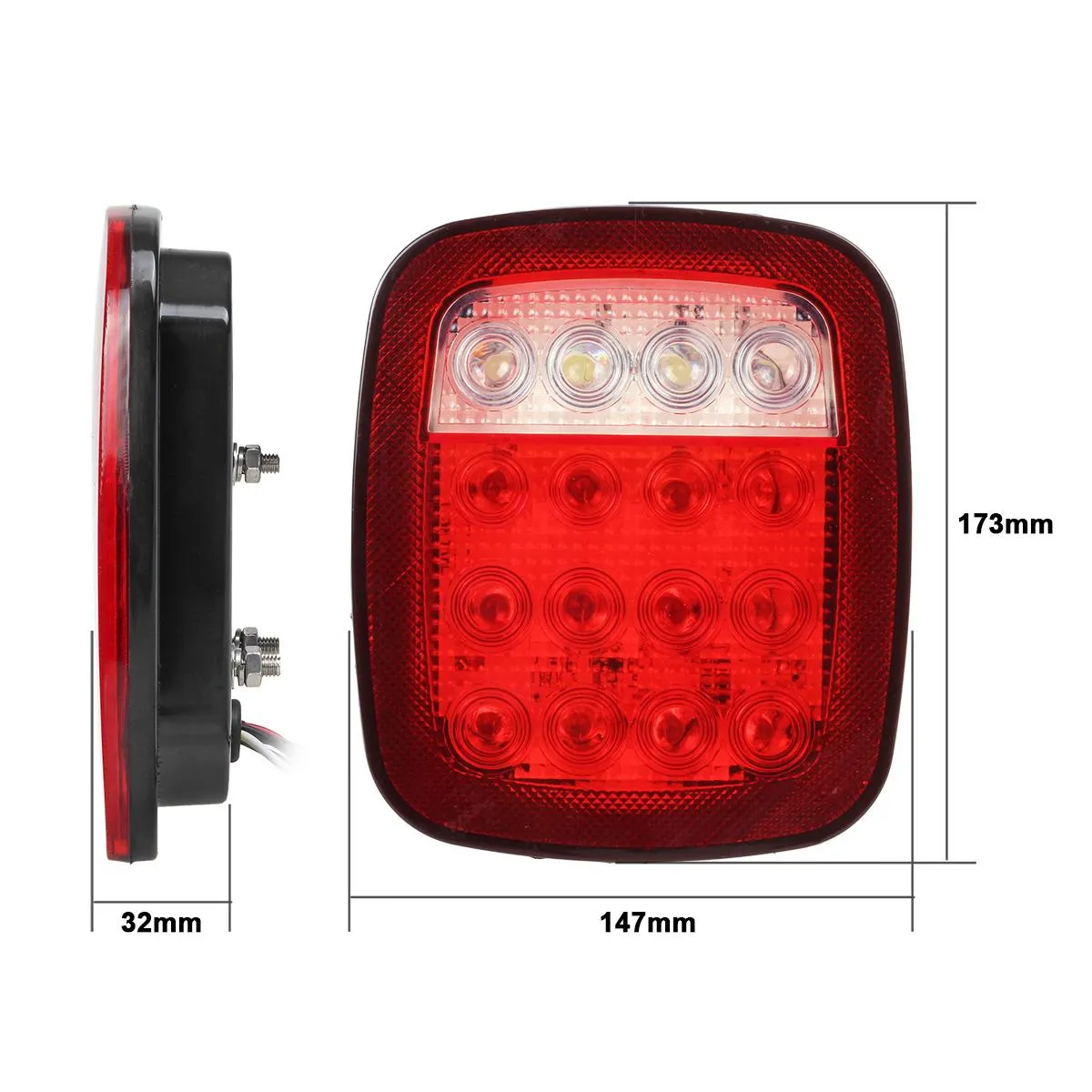 Partsam 2x Universal 16 LED Stop Tail Turn Signal Backup Reverse Brake Clearance Marker Lights Lamps Red/White Replacement for Jeep YJ JK CJ Truck Trailer Waterproof 12V