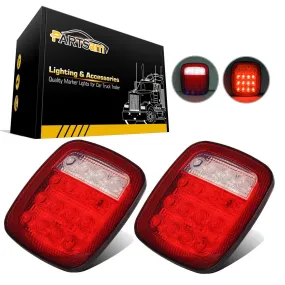 Partsam 2x Universal 16 LED Stop Tail Turn Signal Backup Reverse Brake Clearance Marker Lights Lamps Red/White Replacement for Jeep YJ JK CJ Truck Trailer Waterproof 12V