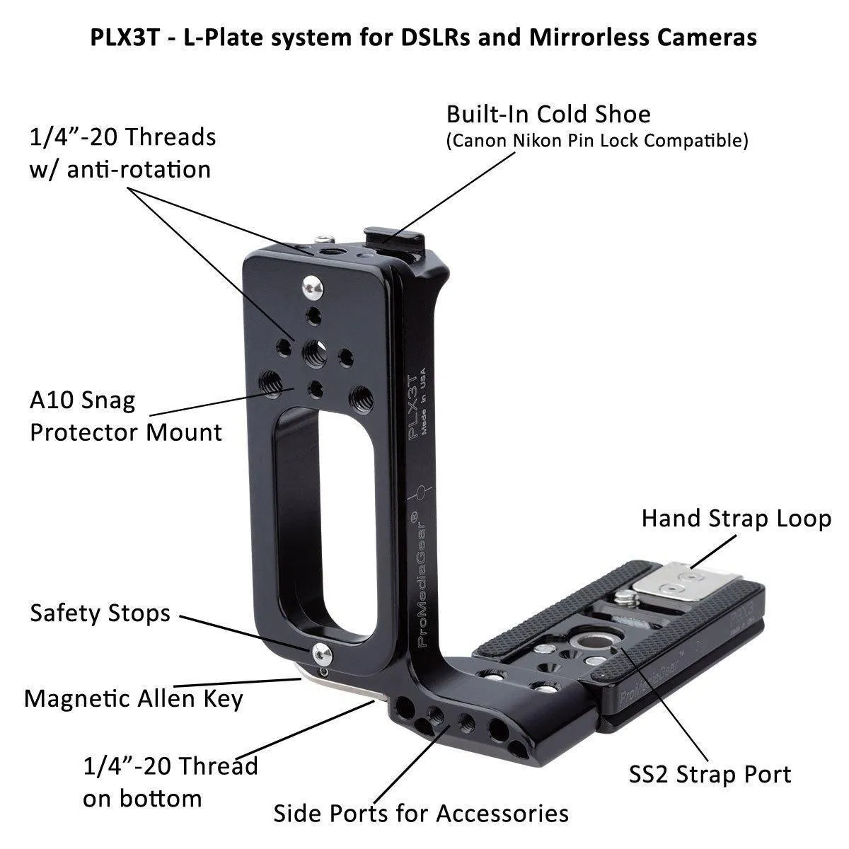 PLX3T Universal Arca-Swiss L-Bracket for DSLR and Mirrorless Cameras with Articulating LCD screens