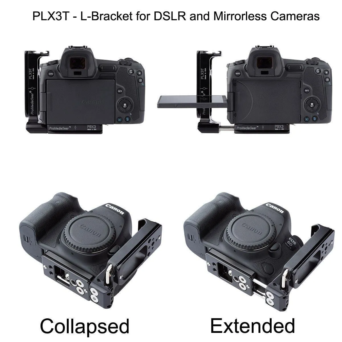 PLX3T Universal Arca-Swiss L-Bracket for DSLR and Mirrorless Cameras with Articulating LCD screens