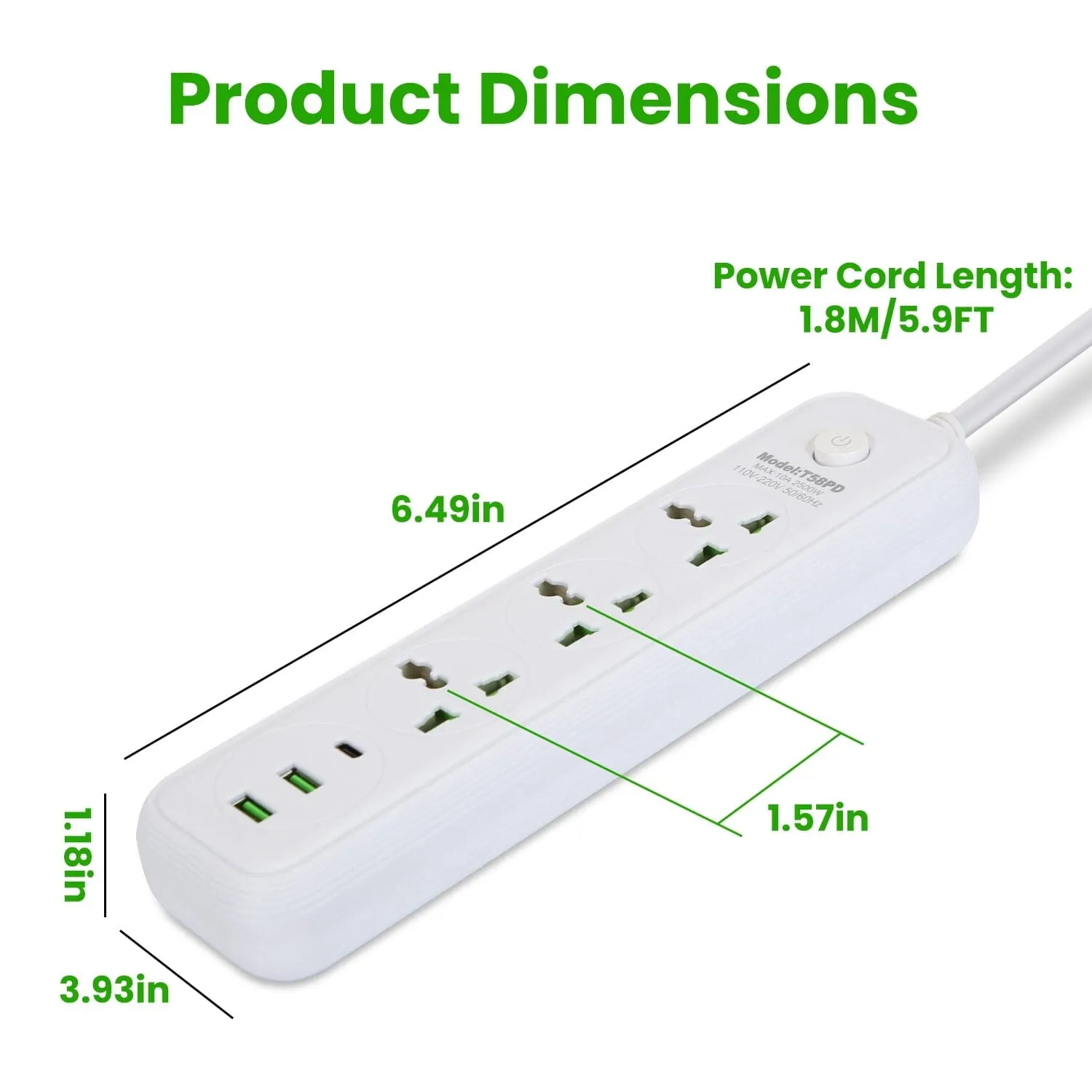 Power Strip with 5.9ft Extension