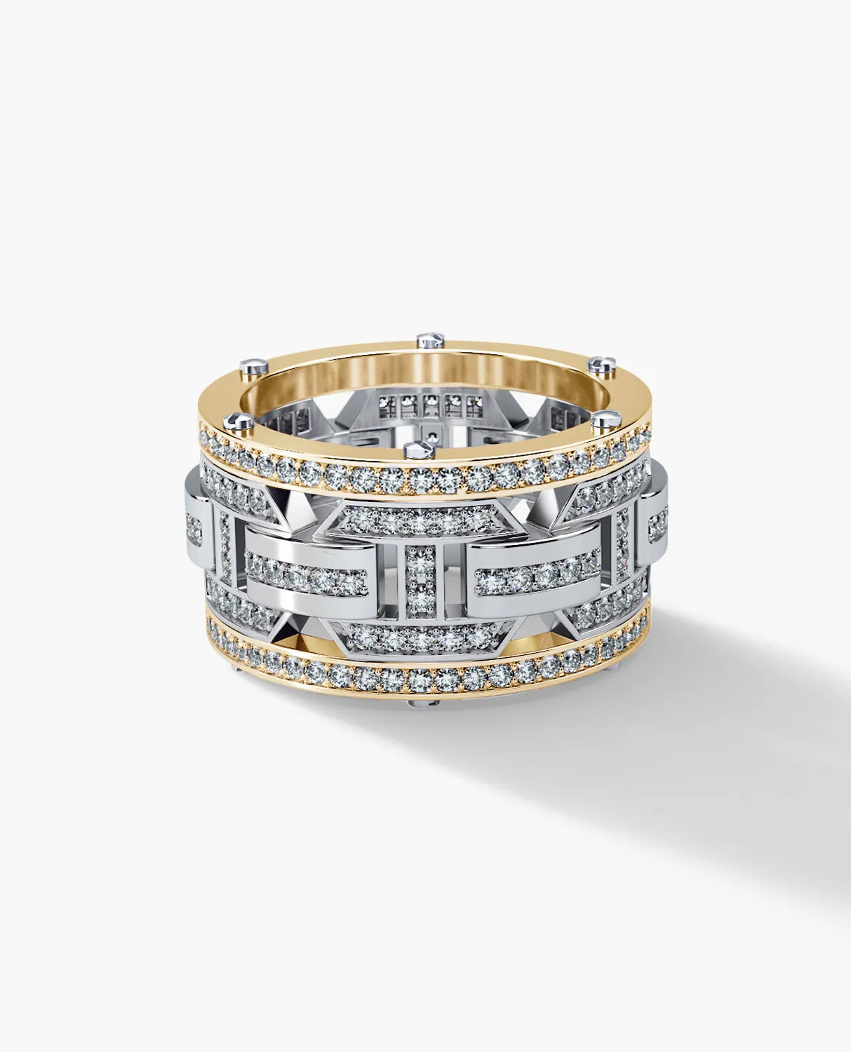 Ready to Ship - BRIGGS Two-Tone Gold Ring with 2.10ct Diamonds - Wide Version
