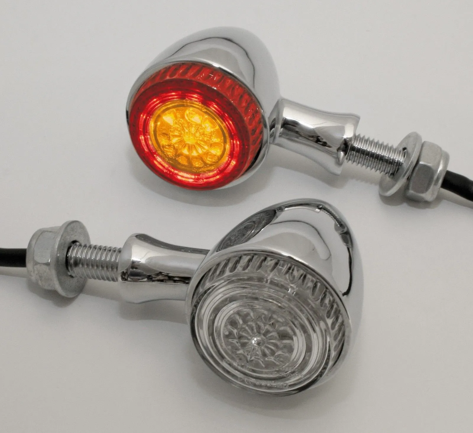 Round Bullet LED Combination Rear Tail Light   Indicators (Pair) - Chrome - Motorcycle Storehouse 913886