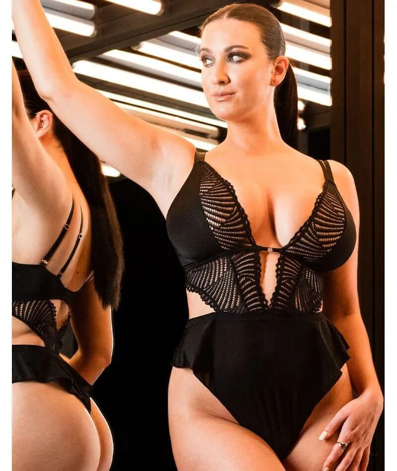 Scantilly After Hours Stretch Lace Teddy - Black