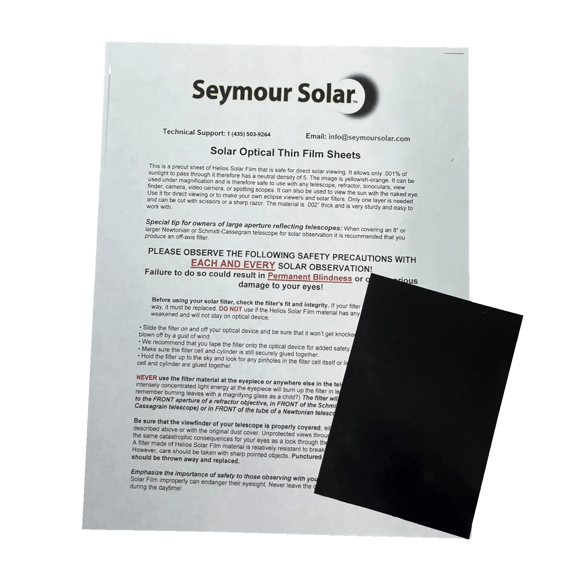 Seymour Hyperion Solar Filter Thin Film Sheets