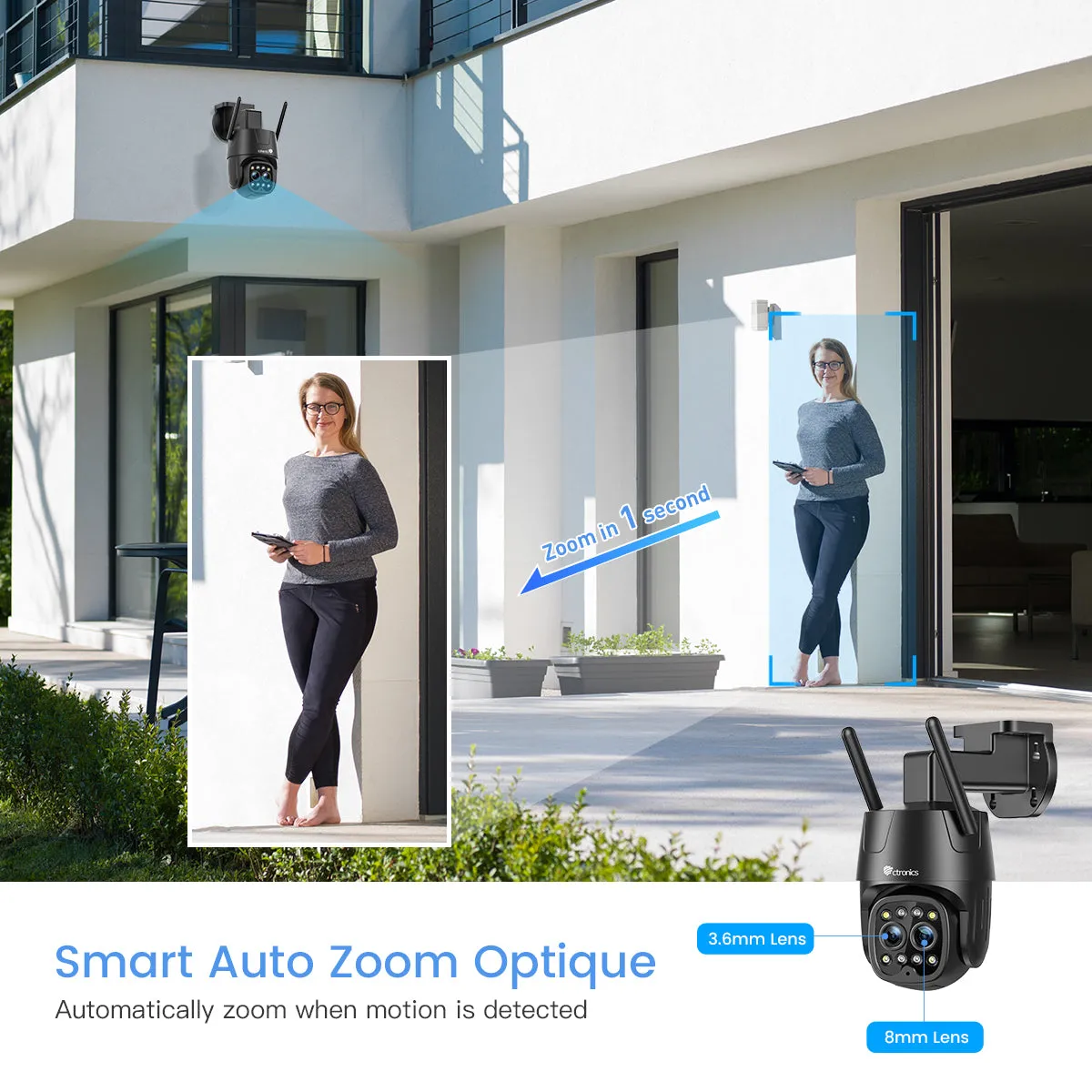 Smart 2K 4MP Indoor/Outdoor Camera Dual Lens and 6X Hybrid Zoom & 5G/2.4GHz wifi