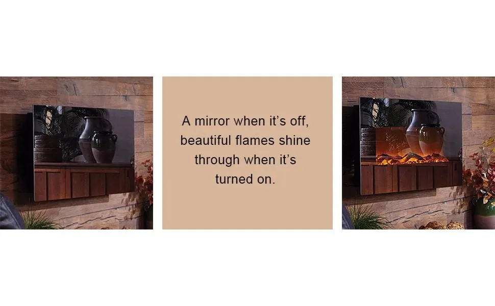 The Onyx Mirror Glass 80008 50 Inch Wall Mounted Electric Fireplace