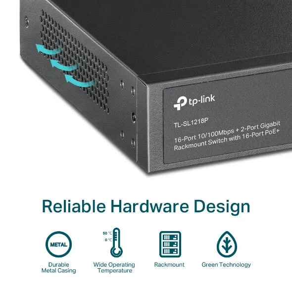 TP-Link 16-Port 10/100 Mbps   2-Port Gigabit Rackmount PoE Switch with 16-Port PoE 
