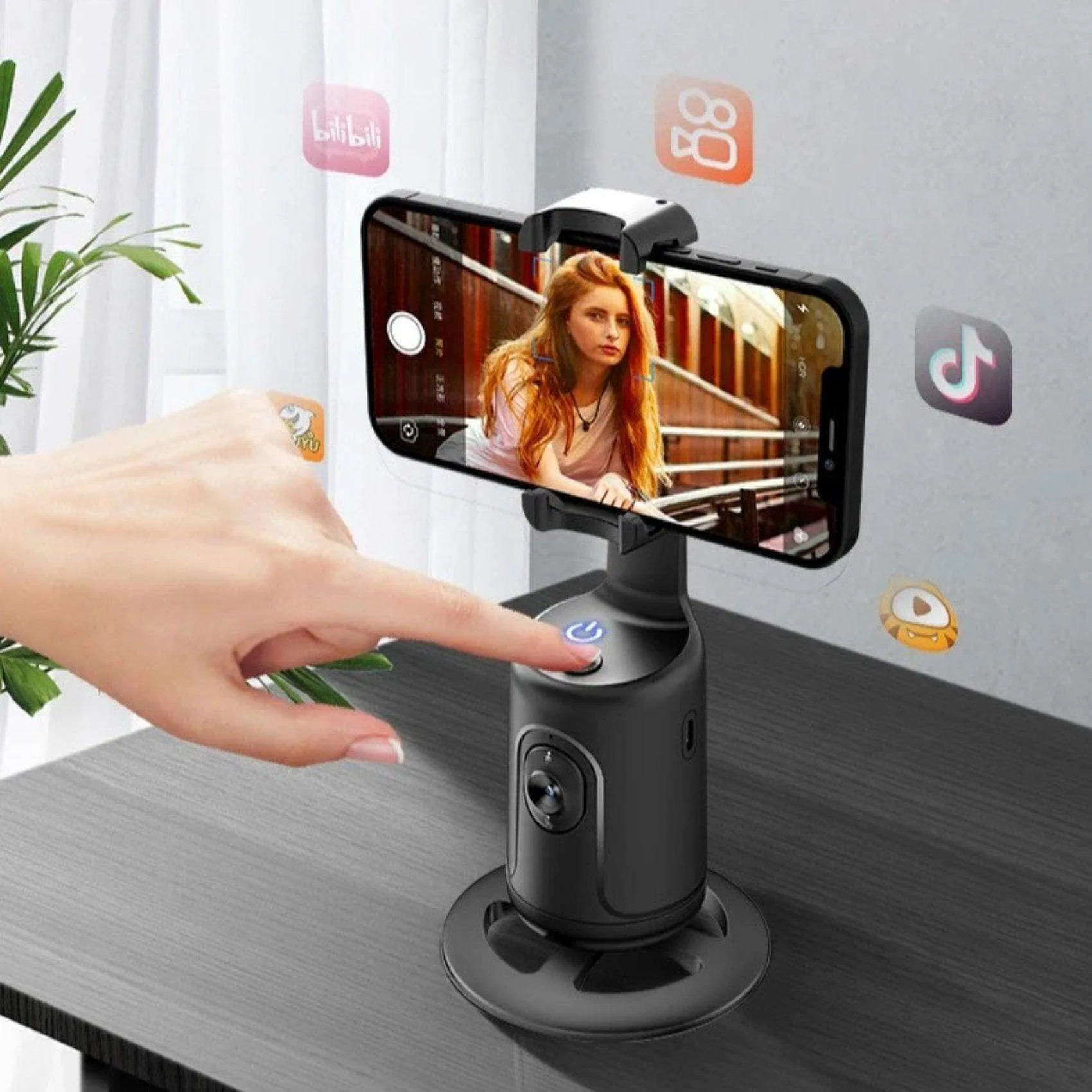 TUTT P1 Selfie Phone Holder Mount | Smart 360° Auto Face Tracking Gimbal Desktop Stabilizer Tripod | Adjustable Lens | No App, Gesture Control | Stable Base Smartphone Live Chat