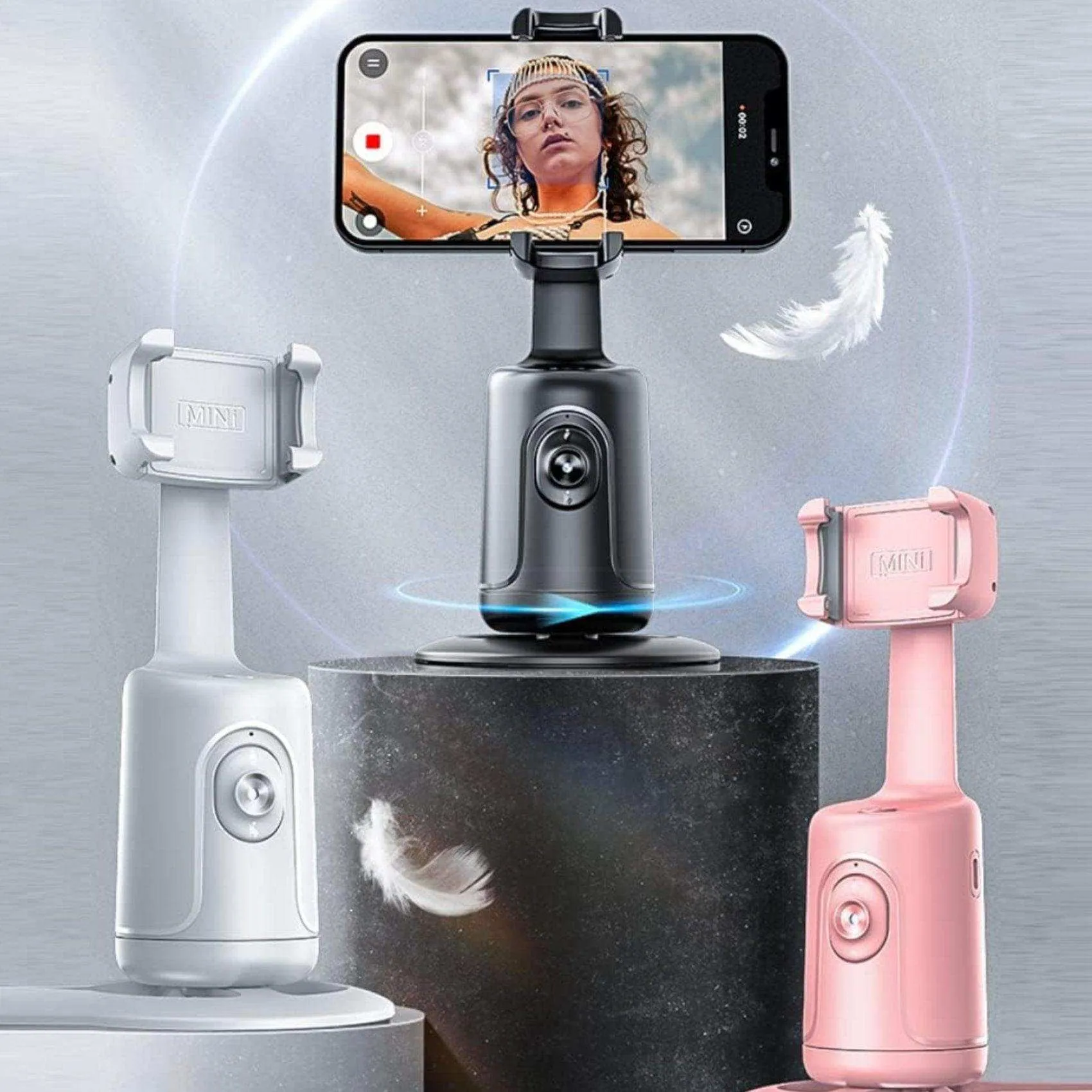 TUTT P1 Selfie Phone Holder Mount | Smart 360° Auto Face Tracking Gimbal Desktop Stabilizer Tripod | Adjustable Lens | No App, Gesture Control | Stable Base Smartphone Live Chat